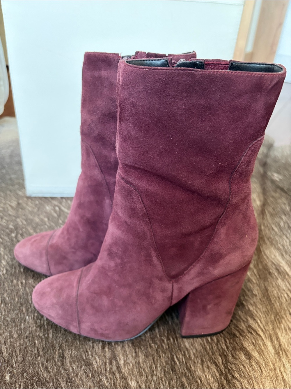 Kendall & Kylie Burgundy Suede Block Heel Ankle Boots